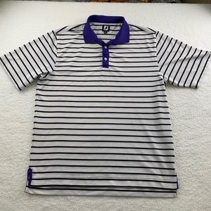 FootJoy Men's Polo Shirt Large Multi Stripe purple collar Embroidered FJ